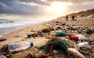 Wenn der Atlantik zurückschlägt – Wie Winterstürme die Strände der Gironde in Müllfelder verwandelten Stürme-tragen-Müll-an-Küste_Illustration