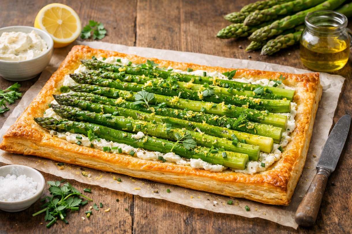 Frühling in der Küche: Tarte fine aux asperges et chèvre frais