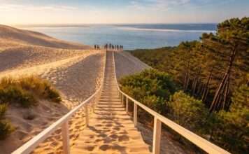 Zwischen Sand und Stufen – wie die Dune du Pilat den Frühling begrüßt Treppe-Dune-du-Pilat_Illustration