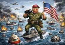 Hormus als Lackmustest: Warum Trumps Eskalationskurs auf begrenzte Gefolgschaft stösst Trump-Hormus-Satire_Illustration