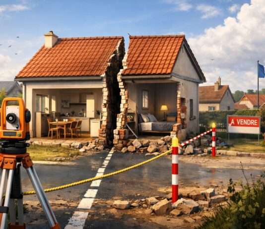 Wenn der Katasterplan lügt: Wie ein Grundstücksfehler ein Haus zerschneidet Vermessung-Grundstück-Überbauung_Illustration