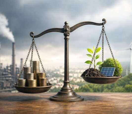 Sparpolitik contra Klimaziele: Wird die Ökologie erneut zum Haushaltsopfer? Abwägung-Kosten-Klima-Industrie_Illustration