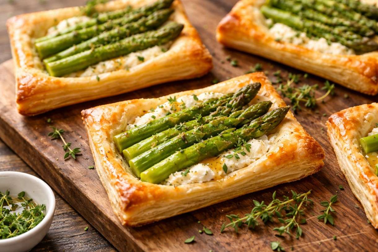 Es ist Spargelzeit – Spargel im Blätterteig mit Ziegenkäse und Thymian