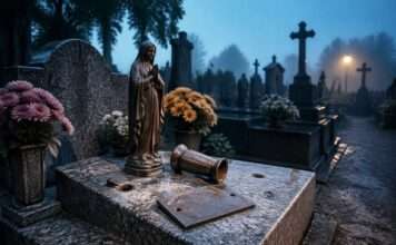 Wenn auf Friedhöfen keine Ruhe mehr herrscht: Grabdiebstähle erschüttern Westfrankreich Bronze-Diebstahl-Friedhof_Illustration