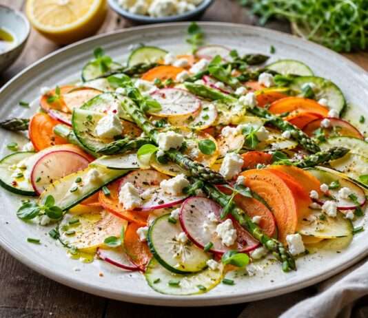 Frühling auf dem Teller: Carpaccio de légumes mit jungem Gemüse & Feta Carpaccio-de-légumes-mit-jungem-Gemüse-&-Feta