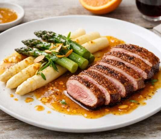 Es ist Spargelzeit – Spargel mit Entenbrust und Orangenreduktion Entenbrust-mit-Spargel-und-Orangenreduktion
