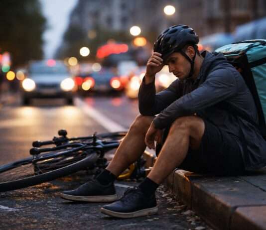 Zwischen Freiheit und Erschöpfung: Die harte Wahrheit hinter dem Job der Fahrradkuriere Fahrradkurier-Erschöpfung_Illustration