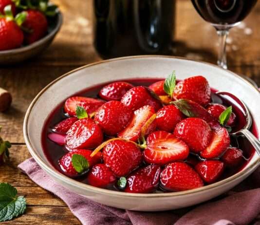 Die Zeit der Erdbeeren hat begonnen: Fraises au vin rouge Fraises-au-vin-rouge
