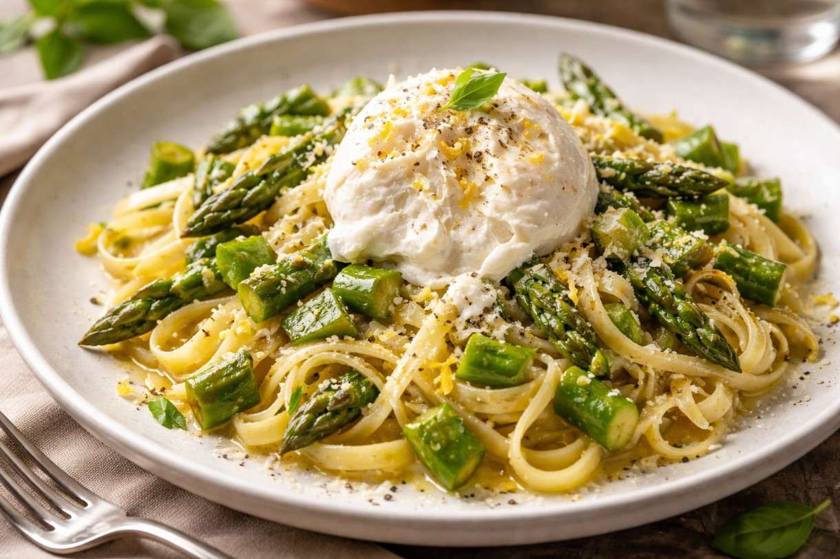 Es ist Spargelzeit – Spargel-Pasta mit Burrata und Zitronenzeste