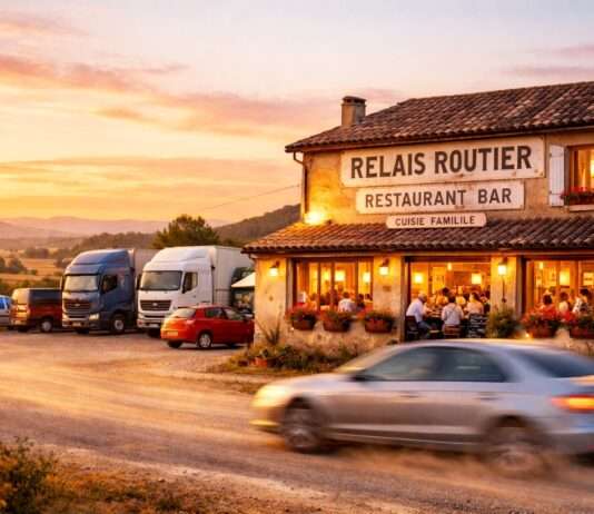 Frankreichs geheime Rastplätze – Warum die Relais Routiers plötzlich wieder Kult sind Gasthof-Landstraße-Relais-Routier_Illustration