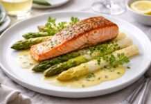 Es ist Spargelzeit: Spargel mit gebratenem Lachs und Beurre blanc Gebratener-Lachs-mit-Spargel-und -Beurre-blanc