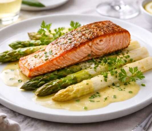 Es ist Spargelzeit: Spargel mit gebratenem Lachs und Beurre blanc Gebratener-Lachs-mit-Spargel-und -Beurre-blanc