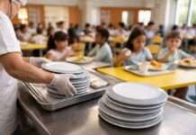 Wenn Teller leiser klappern – Die stille Revolution in Schulmensen Geschirr-Schulmensa_Illustration