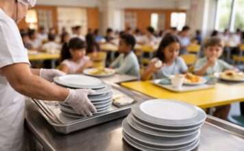 Wenn Teller leiser klappern – Die stille Revolution in Schulmensen Geschirr-Schulmensa_Illustration