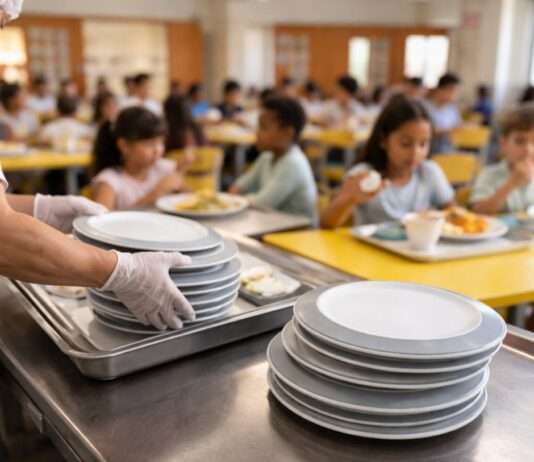 Wenn Teller leiser klappern – Die stille Revolution in Schulmensen Geschirr-Schulmensa_Illustration