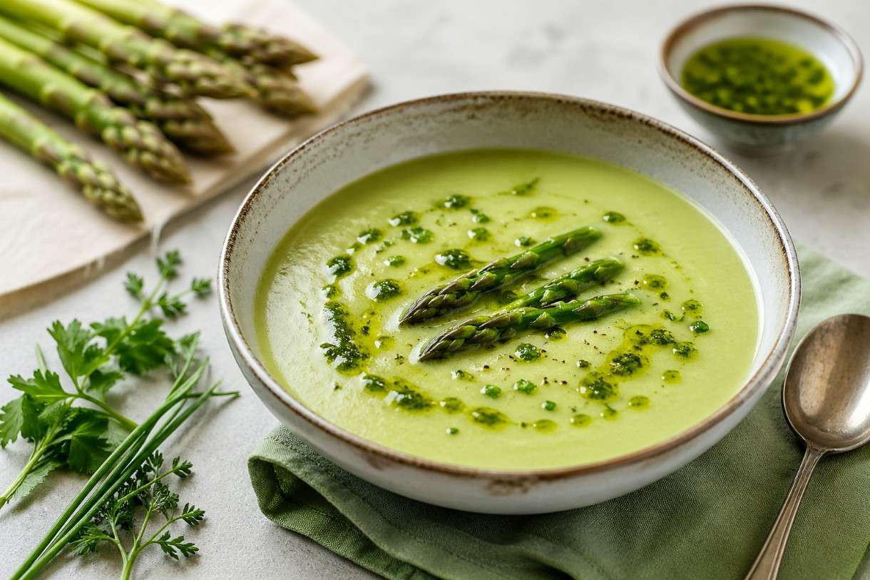 Frühling auf dem Teller: Velouté d’asperges vertes mit Kräuteröl