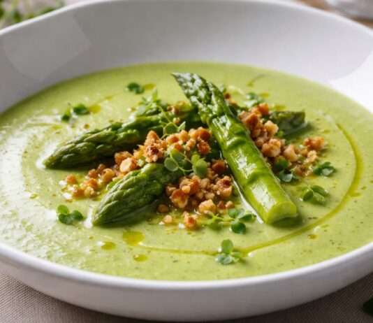 Ostern in der modernen französischen Küche: Grüner Spargel-Velouté mit Haselnuss-Crunch Grüner-Spargel-Velouté-mit-Haselnuss-Crunch