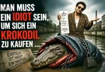 Ein Haustier mit Zähnen – oder: Wie viel Dummheit passt in ein Terrarium? Idiot-kauft-Krokodil_Illustration