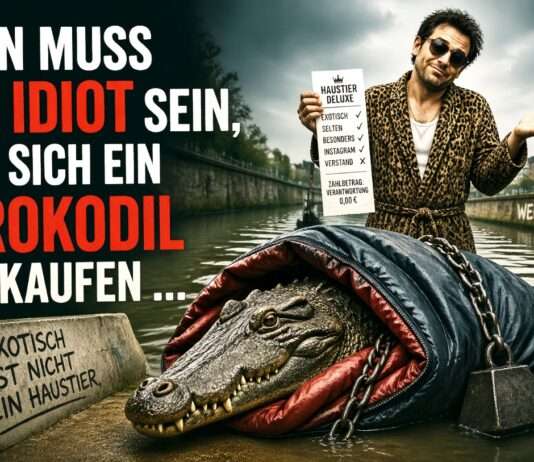 Ein Haustier mit Zähnen – oder: Wie viel Dummheit passt in ein Terrarium? Idiot-kauft-Krokodil_Illustration