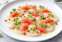 Ostern in der modernen französischen Küche: Jakobsmuschel-Carpaccio mit Grapefruit und rosa Pfeffer Jakobsmuschel-Carpaccio-mit-Grapefruit-und-rosa-Pfeffer