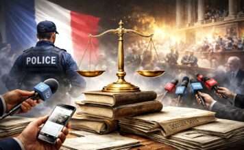 Die Indiskretion als Symptom: Frankreichs Justiz zwischen Transparenzdruck und Autoritätsverlust Justiz-und-die-Presse_Illustration