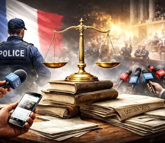 Die Indiskretion als Symptom: Frankreichs Justiz zwischen Transparenzdruck und Autoritätsverlust Justiz-und-die-Presse_Illustration