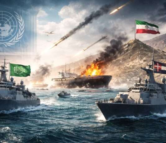 Spirale der Eskalation: Golfstaaten fordern militärisches UN-Mandat gegen Iran Kampf-um-Strasse-von-Hormus-Illustration