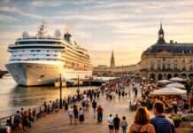 Zwischen Glanz und Gegenwind: Bordeaux und das stille Geschäft der Kreuzfahrer Kreuzfahrtschiff-an-der-Garonne-Bordeaux_Illustration