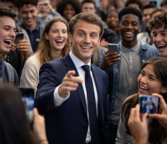 „For sure“ und die Logik der Memes: Wie Emmanuel Macron in der digitalen Öffentlichkeit gespiegelt wird Macron-Jugend-Gespräch_Illustration