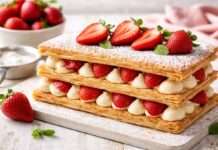 Eine der elegantesten Versuchungen der französischen Pâtisserie: das Mille-feuille aux fraises. Mille-feuille-aux-fraises