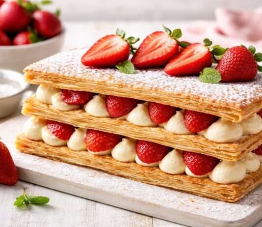 Eine der elegantesten Versuchungen der französischen Pâtisserie: das Mille-feuille aux fraises. Mille-feuille-aux-fraises