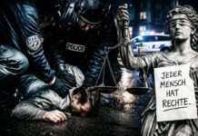 Kommentar: Die Würde des Menschen – offenbar verhandelbar Polizei-und-Menschenrechte-im-Konflikt_Illustration