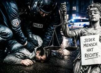 Kommentar: Die Würde des Menschen – offenbar verhandelbar Polizei-und-Menschenrechte-im-Konflikt_Illustration