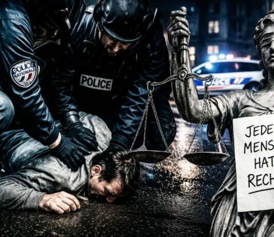 Kommentar: Die Würde des Menschen – offenbar verhandelbar Polizei-und-Menschenrechte-im-Konflikt_Illustration