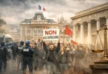 Symbolpolitik im Schatten der Wohnungsnot: Der Streit um das Anti-Räumungsdekret von Saint-Denis Protest-gegen-Zwangsräumungen-in-Saint-Denis_Illustration