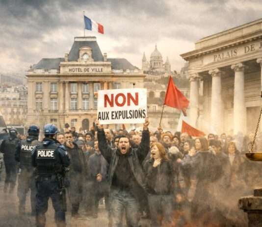 Symbolpolitik im Schatten der Wohnungsnot: Der Streit um das Anti-Räumungsdekret von Saint-Denis Protest-gegen-Zwangsräumungen-in-Saint-Denis_Illustration