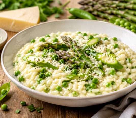 Frühling auf dem Teller: Risotto printanier mit Erbsen, Spargel & Parmesan Risotto-printanier-mit-Erbsen-und-Spargel-&-Parmesan