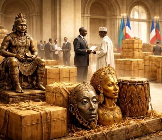 Vom Einzelfall zur Systematik: Frankreich ringt um eine neue Restitutionspolitik für koloniales Kulturerbe Rückgabe-afrikanischer-Artefakte_Illustration