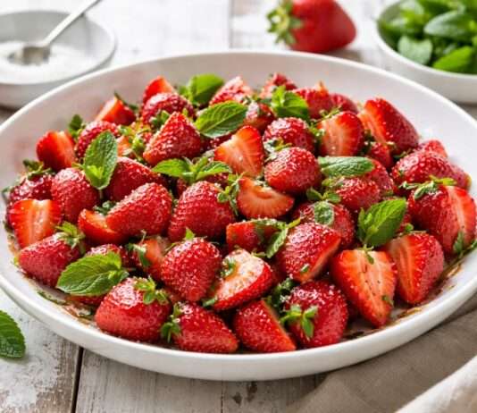 Die Zeit der Erdbeeren hat begonnen – Salade de fraises à la menthe Salade-de-fraises-à-la-menthe