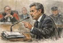 Sarkozy und der libysche Schatten: Ein Berufungsprozess mit politischer Sprengkraft Sarkozy-im-Zeugenstand_Illustration