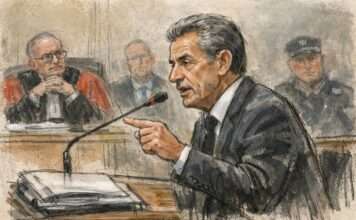 Sarkozy und der libysche Schatten: Ein Berufungsprozess mit politischer Sprengkraft Sarkozy-im-Zeugenstand_Illustration