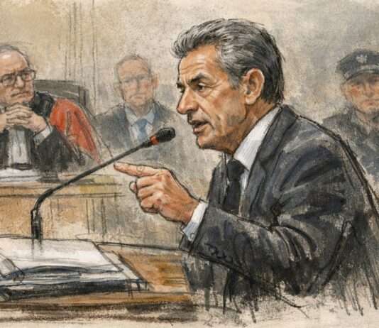 Sarkozy und der libysche Schatten: Ein Berufungsprozess mit politischer Sprengkraft Sarkozy-im-Zeugenstand_Illustration