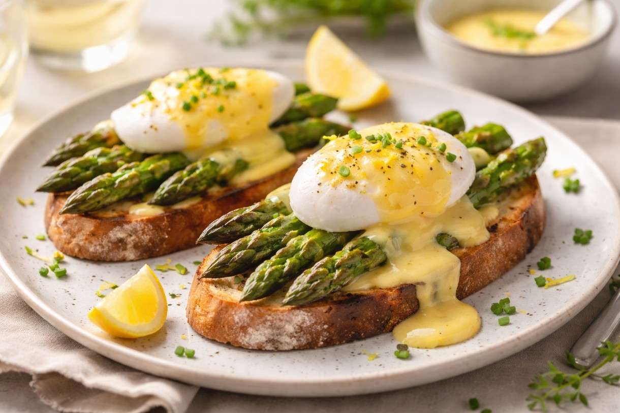 Es ist Spargelzeit – Tartine mit Spargel, pochiertem Ei und Sauce Hollandaise