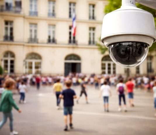 Kameras im Klassenzimmer? Warum Paris über Sicherheit und Freiheit streitet Überwachungskamera-Schulhof_Illustration