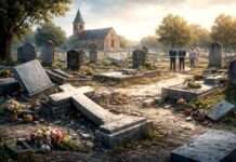 Erschütterte Ruhe: Friedhofsschändungen verunsichern den Westen Frankreichs Vandalismus-auf-ländlichem-Friedhof_Illustration