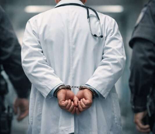 Vertrauensbruch im Behandlungszimmer: Der Fall Reims erschüttert das französische Gesundheitswesen Verhaftung-Arzt_Illustration