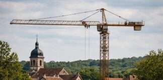 Ein stählernes Relikt: Wie ein vergessener Kran ein Dorfleben prägt Verlassener-Kran-über-französischem-Dorf_Illustration