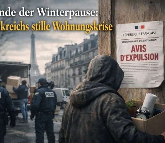 Wenn der Schutz endet: Frankreichs stille Wohnungskrise nach der Winterpause Zwangsräumungen_Illustration