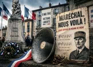 Mitten am 8. Mai: Wenn der Geist von Vichy plötzlich wieder aus den Lautsprechern kriecht Carpentras-Petain-8-Mai-Provokation_Illustration