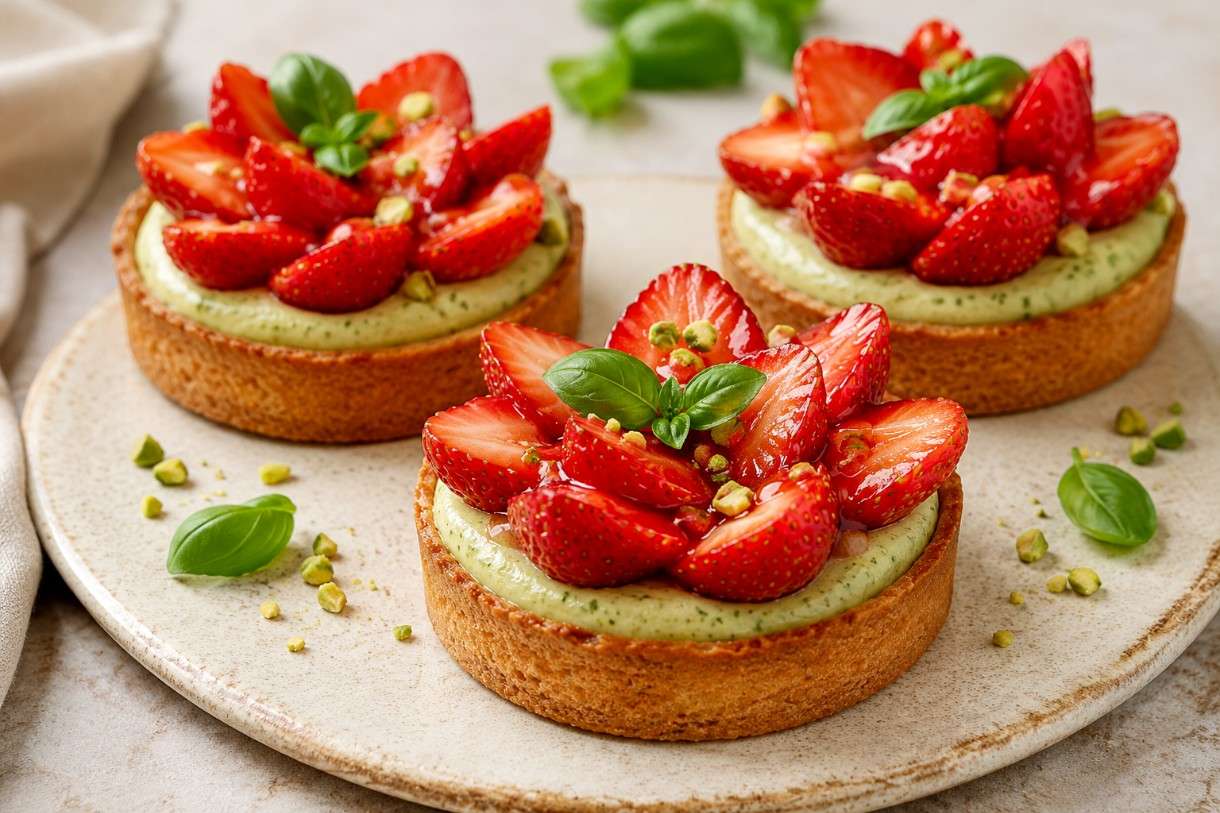Erdbeer-Tartelette mit Basilikumcreme